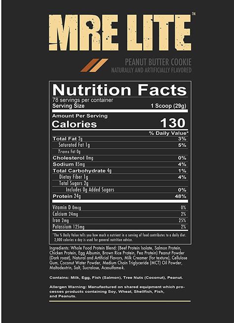 Mre Lite Nutrition Label