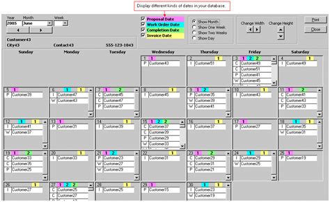 Ms Access Calendar Template
