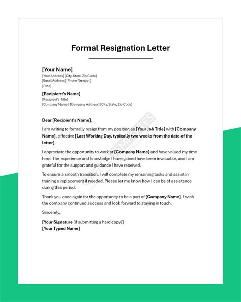 Ms Word Resignation Letter Template