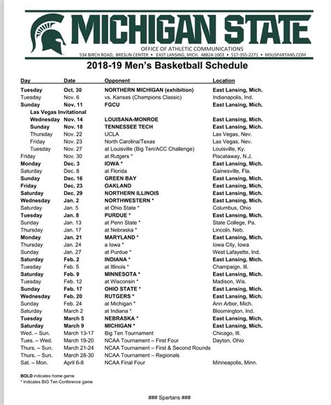 Msu Basketball Schedule 23 24 Printable