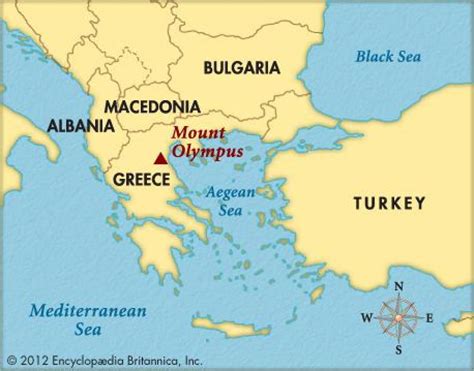 Location map of Mount Olympus, Greece, showing major towns and rivers