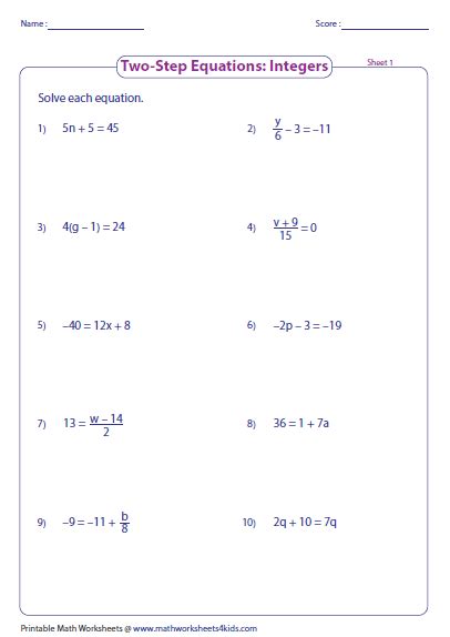 Multi Step Equations Integers Worksheet Answers