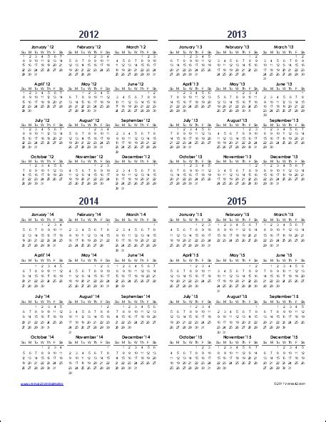 Multi Year Calendar Template