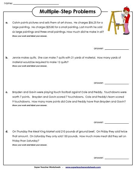 Multi Step Word Problems Worksheets