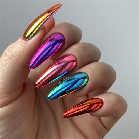 Multicolored Manicure On Long Nails