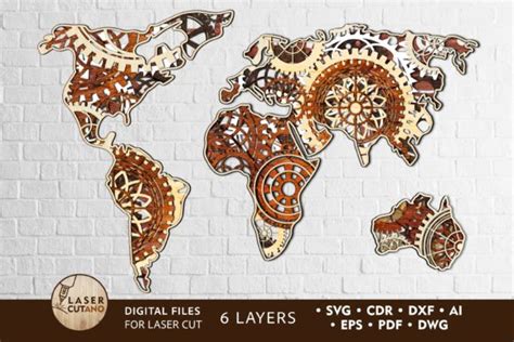 Download Multilayer Cut File MAP of GEARS Silhouette DXF Files