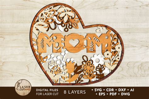 Download Multilayer Cut File MOM for Laser Cut Silhouette DXF Files