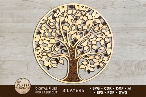 Download Multilayer Cut File TREE for Laser Cut Commercial Use DXF Files
