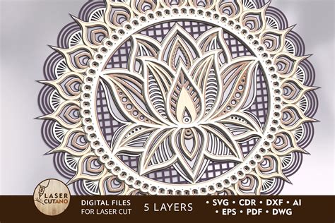 Download Multilayer Laser Cut File MANDALA LOTUS Commercial Use For Crafts
