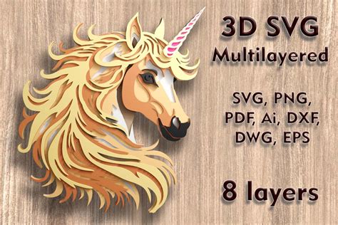 Download Multilayer Laser Cut File UNICORN Creativefabrica DXF Files