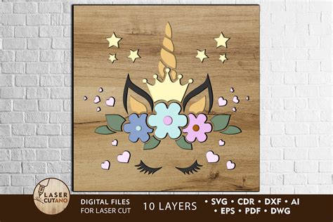 Download Multilayer Laser Cut File UNICORN Files Free PSD Mockups
