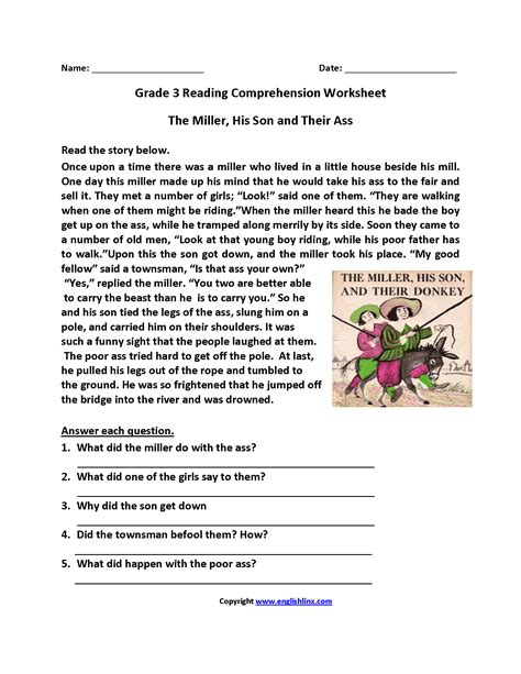 Multiple Choice Reading Comprehension Worksheets For 3Rd Grade