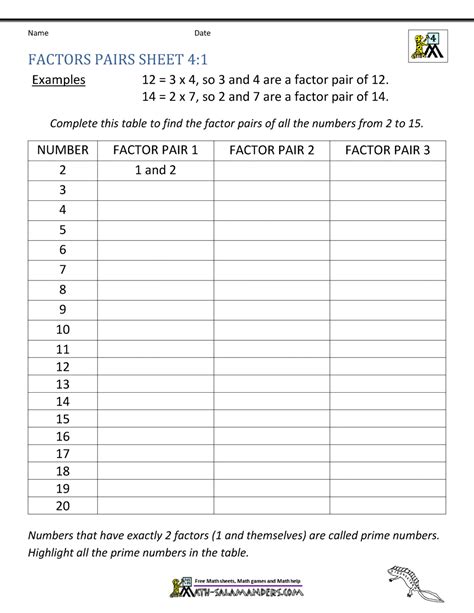 Multiple And Factors Worksheet