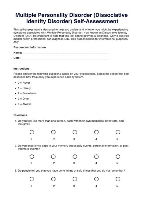 Multiple Personality Disorder Test Questions