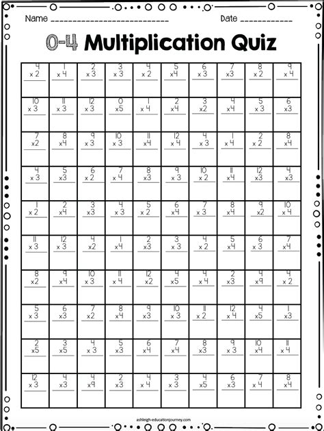 Multiplication Facts Timed Test Printable