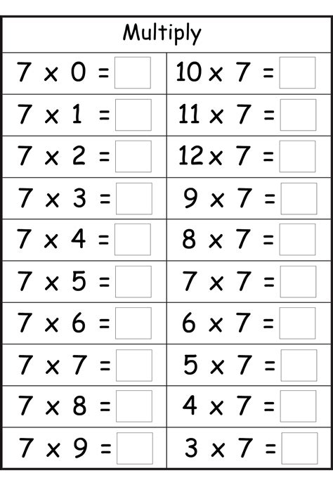 Multiplication 7 Worksheet Printable