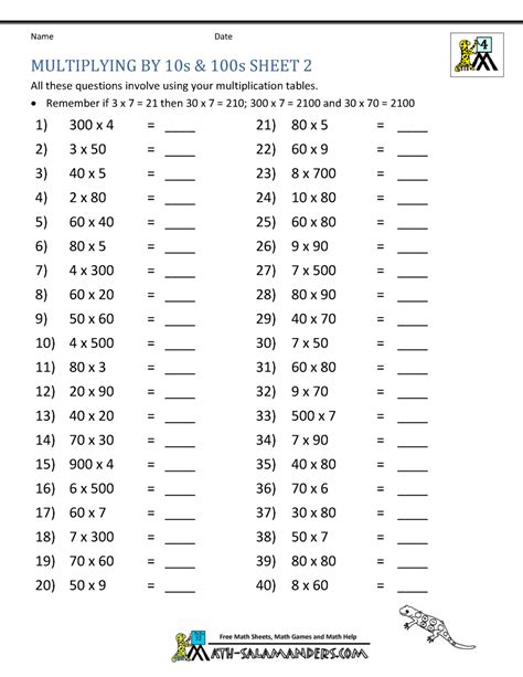 Multiplication By 100 Worksheets