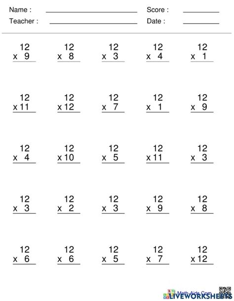 Multiplication By 12 Worksheets