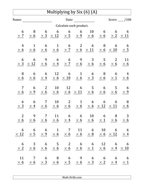 Multiplication By 6 Worksheet