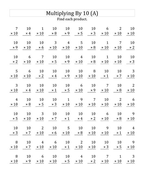 Multiplication By Tens Worksheet