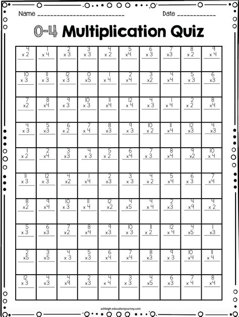 Multiplication Fact Quiz Printable