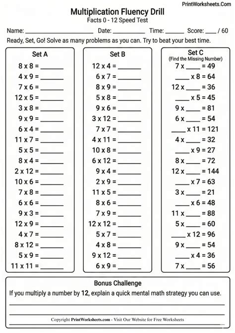 Multiplication Fluency Worksheet