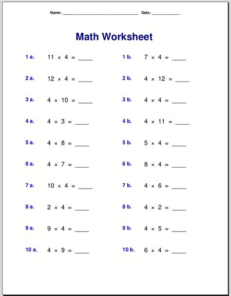 Multiplication Of 4 Worksheets