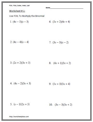 Multiplication Of Binomials Worksheet