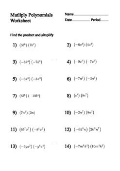 Multiplication Of Monomials Worksheet