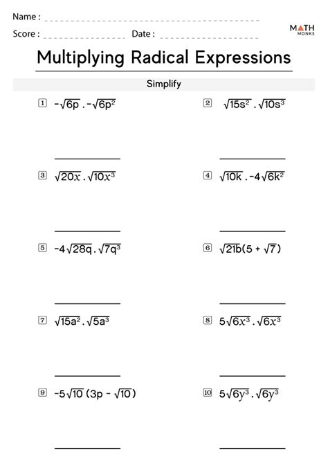Multiplication Of Radical Expressions Worksheet | Times Tables Worksheets