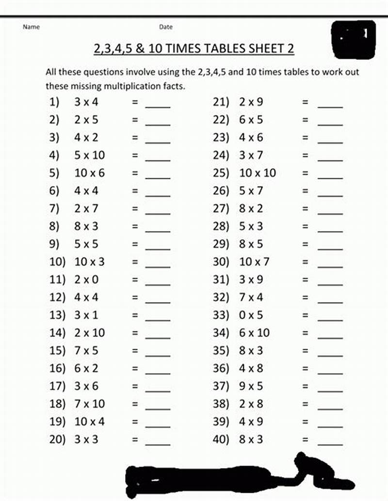 Multiplication Table Worksheet Printable