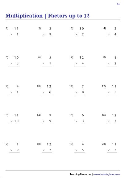 Multiplication Whole Numbers Worksheets