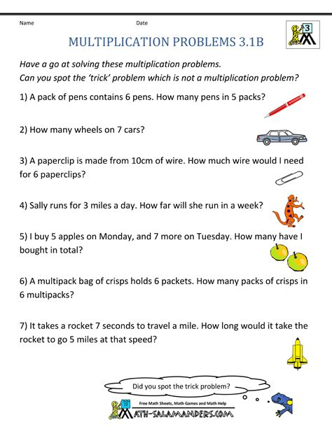 Multiplication Word Problem Worksheets