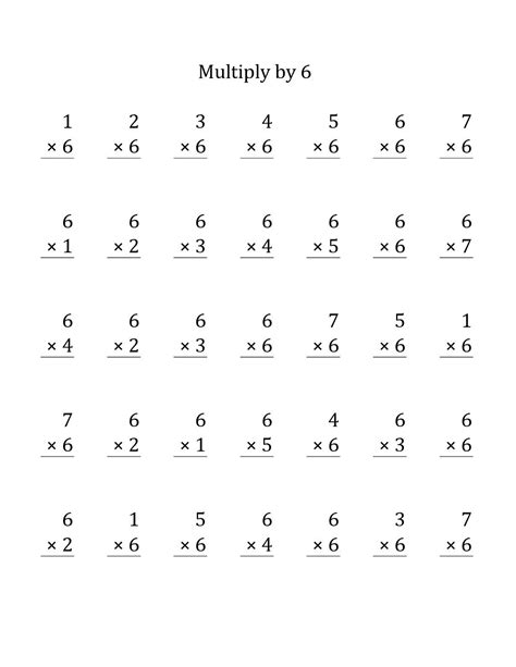 Multiply By 6 Worksheets