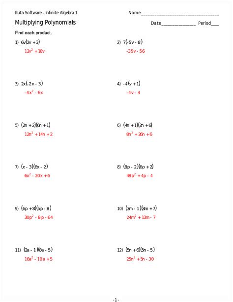 Multiply Polynomials Worksheet Answers