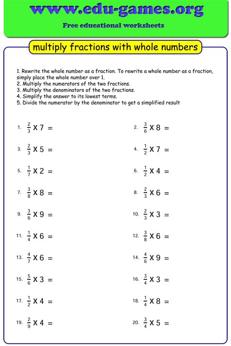 Multiply Fractions By Whole Numbers Worksheets
