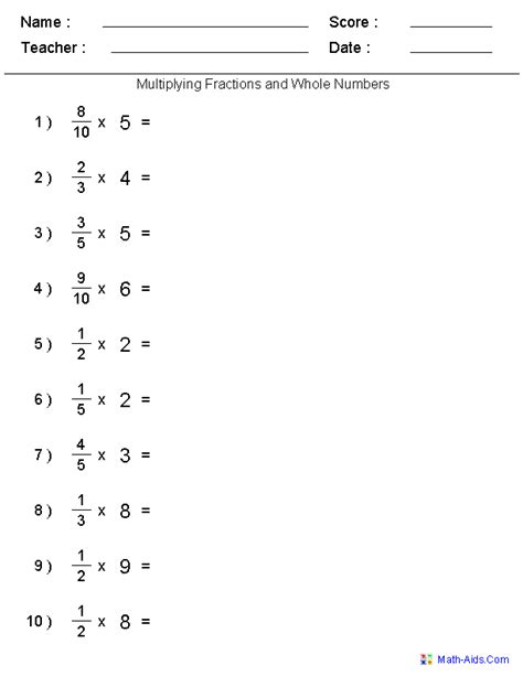 Multiply Whole Numbers And Fractions Worksheet