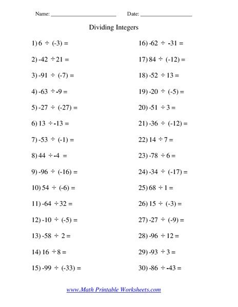Understanding How To Multiply And Divide Integers Worksheet For 7Th Grade Pdf