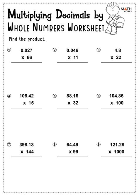 Multiplying Decimals With Whole Numbers Worksheet