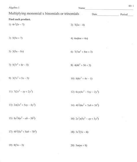 Multiplying Dividing Monomials Worksheet