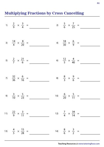 Multiplying Fractions With Cross Canceling Worksheet