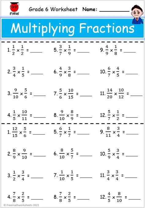 Multiplying Fractions Worksheets 6th Grade