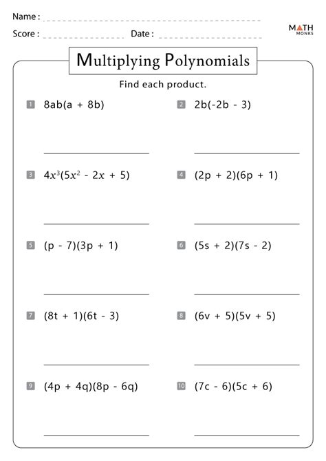 Multiplying Polynomials By Polynomials Worksheet