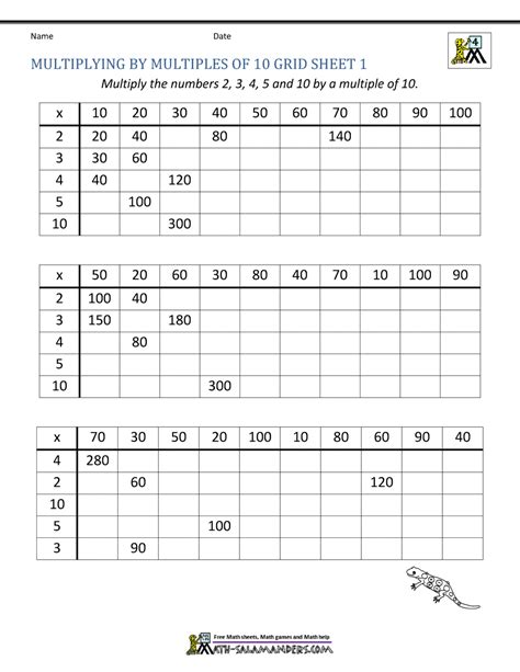 Multiplying With Multiples Of 10 Worksheets