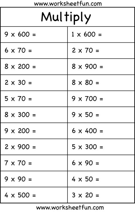 Multiplying With Zeros Worksheets