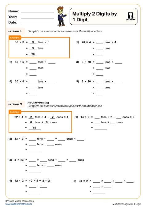 Multiplying 2 Digit By 1 Digit Worksheet