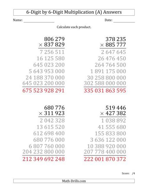 Multiplying 6-Digit by 6-Digit Numbers (A)