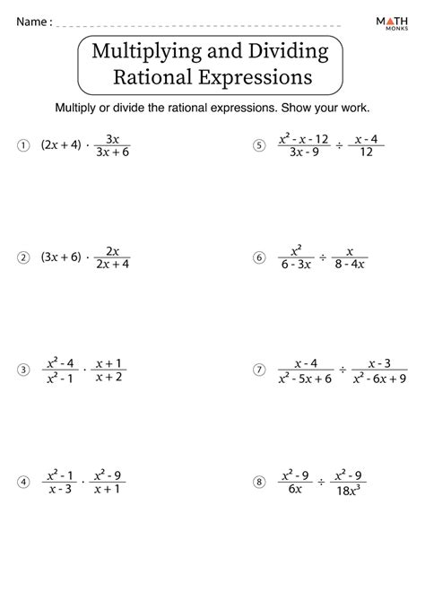 Multiplying And Dividing Rational Expressions Worksheet With Answers