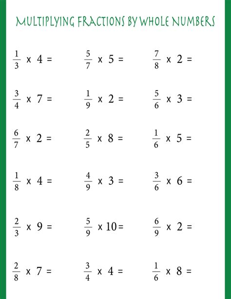 Multiplying Fractions Times Whole Numbers Worksheets