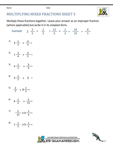 Multiplying Fractions With Mixed Numbers Worksheet